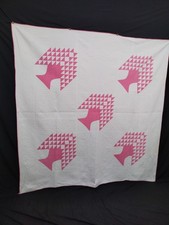 vintage hand Quilting patchwork pink tree's Quilt needlework Stitched A183 picture