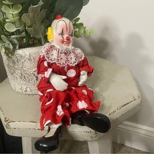 Vintage 80s Red & White Polka Dot Porcelain Clown Figurine picture