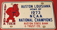 1973 Louisiana Tech License Plate Home of NCAA National Champions Ruston STEEL picture