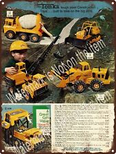 1976 Tonka Truck Crane Cement Mixer Dump Loader BullDozer Metal Sign 9x12