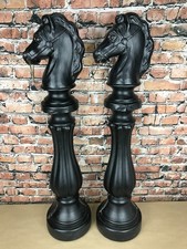 2 Vintage Plastic Blow Mold Horse Head Hitching Post Chess Knight Yard Decor 34