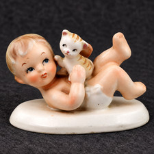 Vintage 1950s Napcoware Lefton Piano Baby w/ Kitten Cat Figurine ceramic F-774 picture