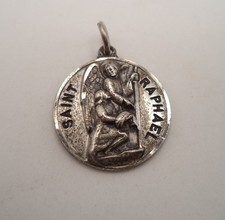 Vintage Creed Sterling Silver Saint Raphael Medal Pendant Tobias 5.19g picture