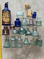 VINTAGE ANTIQUE LOT OF MULTIPLE AND VARIOUS COLOR INK BOTTLES picture