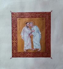 ORTHODOX ICON ORIGINAL Byzantine Miniature Hand Tempera Apostles Peter Paul  picture