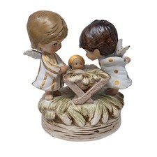 Vintage 1972 Moppets, Fran Mar Nativity Music Box Angels Baby Jesus Original Box picture