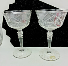 2 Rock Sharpe Stemmed Wine Glass Etched Champagne Mosque Rose Crystal Sherbet picture
