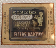U.S. SLIDE CO. FIELDS BAKERY TRANSPARENCY COPPER FRAME VINTAGE 1913 TO 1925 picture