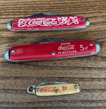 Vintage Coca Cola Pocket Knife Lot of 3: Red, Scrolled & Miniature picture