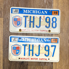 Vintage Michigan License Plate Pair 1997 & 1998 THJ 97 THJ 98 picture