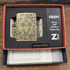 Zippo St. Benedict Design Antique Brass Windproof Pocket Lighter, 29719 picture