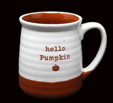 Sheffield Home Hello Pumpkin Coffee Mug Stoneware Orange White Dripped Design picture