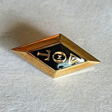 10K Gold Diamond-Shaped  DELTA THETA TAU Lapel Pin Post Back with Black Enamel picture