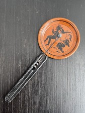Vintage Halloween 1920s Japan Tin Clanger Noisemaker Witch Devil Crow picture