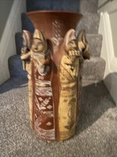 Peruvian Handmade Terra Cotta Clay Vase With 3-Dimensional Figurines 18” Tall picture