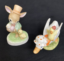 Vtg Lefton Figurines Lot of 2 Mother Goose & Baby #02348 Rabbit Top Hat #03500 picture