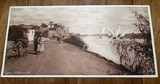VINTAGE 1930'S LEHNERT & LANDROCK PANORAMIC  SEPIA PHOTO VILLAGE ON NILE 8 X 16 picture