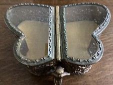 Rare Vintage Glass Butterfly & Brass Jewelry Ormulo Casket with Cupid Legs picture
