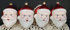 Lot of 4 Vintage Santa Head Hand Blown Glass Christmas Ornament Sparkly Glitter picture