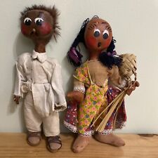 Vintage  Mexican Folk Art Oil  Cloth   Couple Dolls picture