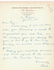 Bill Essick Signed hand-written 1948 letter on New York Yankees Letterhead picture