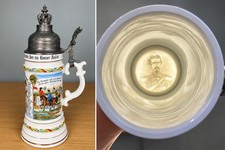 VTG Theo Kuhn German Beer Stein King Ludwig II Lithophane ERBO Zinn Crown Lid picture