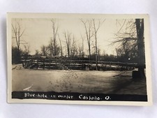1907 Winter Scene At The Blue Hole Castalia Ohio Sandusky RPPC Postcard HTF picture