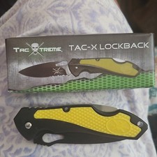 Tac Xtreme TAC-X Lockback Pocketknife Drop Point Combo Edge SS Clip Black/Yellow picture