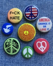 Pinback Button N,.O.S. 60's ANTI-WAR, PEACE PROTEST, 8 Badge Collection picture