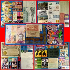 Worldwide Variety Lot Mixed USA Foreign Stamps Labels Currency Art Cards Patches picture