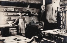 c1910's Log Cabin Kitchen Barrel Interior Cook RPPC Photo Postcard COPY picture