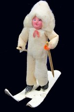 Antique Vintage Spun Cotton Snow Baby SKIER Girl Putz Christmas Ornament Japan picture