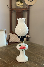 VTG Milk Glass Hurricane Lamp Hand Painted Pink Floral Cottagecore 16