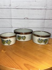 Vintage Takahasi Speckled Stoneware Floral Bowls Wildflower Oven To Table Set picture