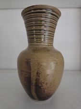 Vintage Hand Made Studio Pottery Vase Stoneware Brown Heavy Glaze Artist Signed picture