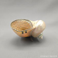 Vintage Turbo Seashell Trinket Dish/Pomander, Metal Legs and Hinged Mesh Lid picture