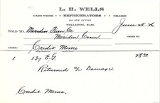 Vintage L.H. Wells Credit Memo, Wollaston, Mass. Furniture picture