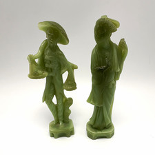 Vintage A Santini Italy Green Jade Look Asian Figurines Pair Damaged picture