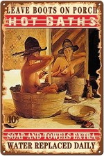 Hot Baths Country Western Old West Cowgirl Girl Tin Metal Signs Home Décor 8x12  picture