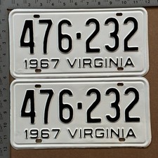 1967 Virginia license plate pair 476-232 YOM DMV HIGH QUALITY RESTORED 24379 picture