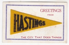 1910 HASTINGS NEBRASKA FELT PENNANT GREETING VINTAGE POSTCARD NE GUIDE ROCK OLD picture