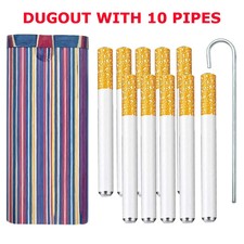 12P Wooden Dugout Pipe Self Cleaning Metal Bat Poker Smoking Pipe One Hitter Kit picture
