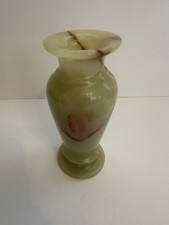 Vintage Pakistan Marbled Onyx Vase Carved Stone Green Pakistan Bud Vase Boho picture