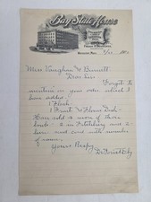 1902 antique BAY STATE HOUSE worcester ma HOTEL LETTERHEAD DeFOREST EBY signed picture