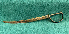 Vintage Solid Brass Scimitar Sword Letter Opener Hand Etched Cutlass Knife 7In picture