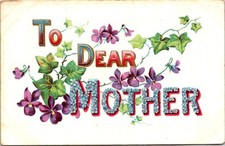 Vintage Embossed Postcard Large Letters To Dear Mother Purple & Blue Flowers picture