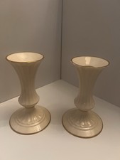 Two Lenox Brand Gold Rimmed Candle Stick Holders 5.5 Inches in Height picture
