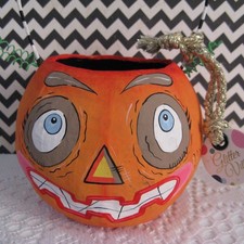 Glitterville Studios Twitches Pumpkin JOL Halloween Mini Bucket Paper Mache NWT picture
