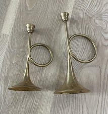 Vintage Brass Hunting Horns Made In India Post Coach Horn Set Of 2 picture