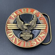 Vintage 1992 Siskiyou Belt Buckle Harley Davidson Orange & Black Eagle picture